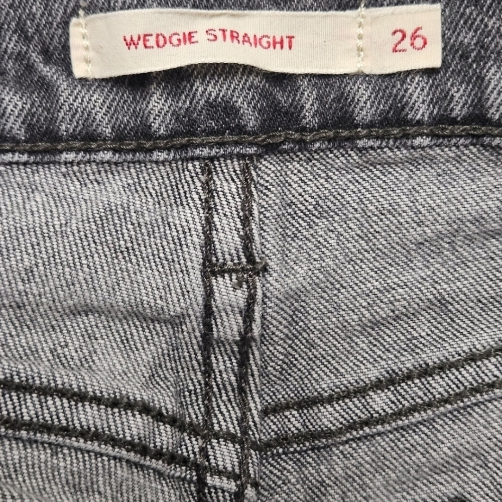 97 LEVI'S WEDGIE STRAIGHT DISTRESSED GRAY JEANS WOMEN'S SIZE 26 - Picture 12 of 13